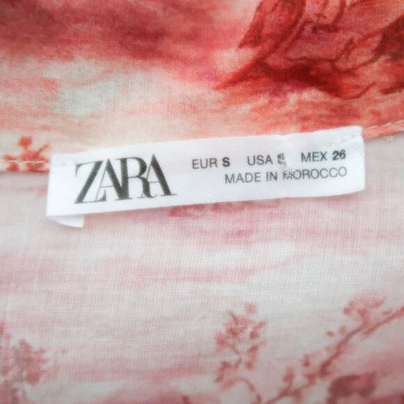 Zara Pajama Top Size 8 Button Up 100% Cotton Long Sleeve‎ Pink Japanese Print - Picture 4 of 10